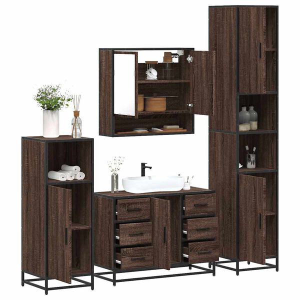 vidaXL 4 Piece Bathroom Furniture Set Brown Oak Engineered Wood