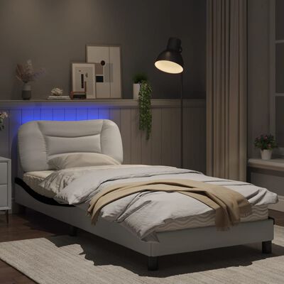 vidaXL Bed Frame with LED Lights White and Black 80x200 cm Faux Leather