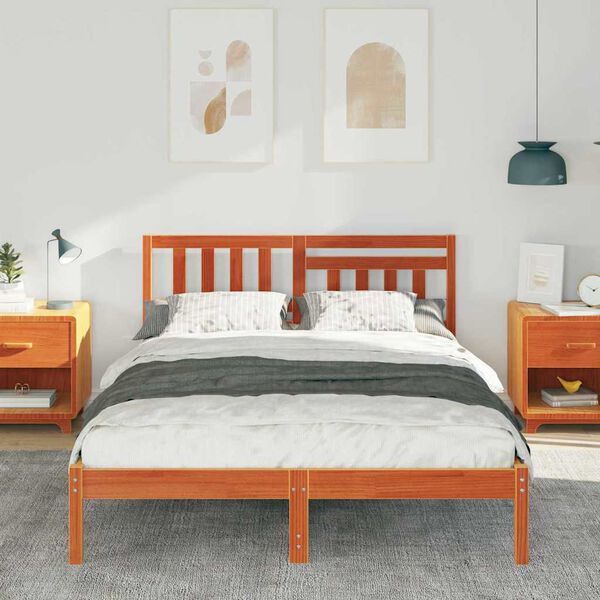 vidaXL Bed Frame with Headboard Wax Brown 120 x 200 cm Solid Pine Wood
