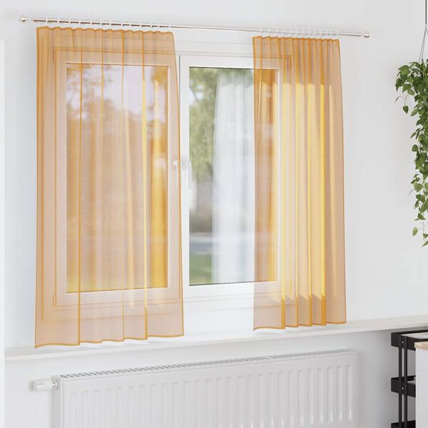 vidaXL Voile Curtains with Rod Pockets 2 pcs Orange