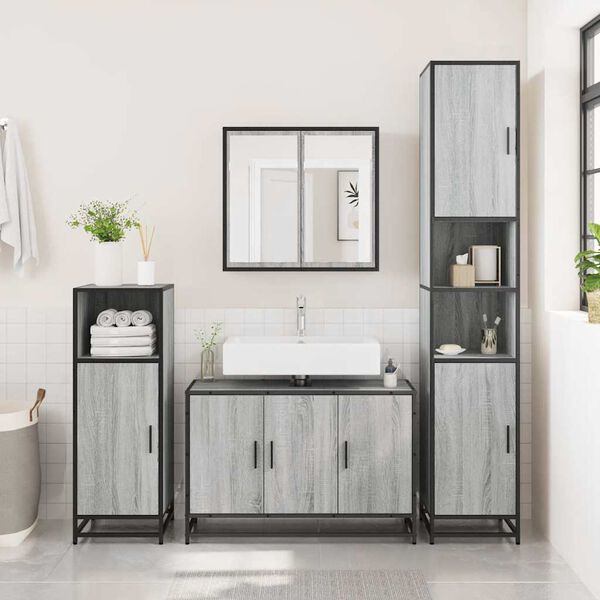 vidaXL Bathroom Sink Cabinet Grey Sonoma 90x33x60 cm Engineered Wood