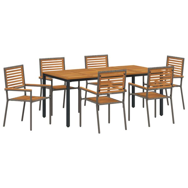 vidaXL Garden Dining Set 7 pcs Grey and Brown Poly Rattan