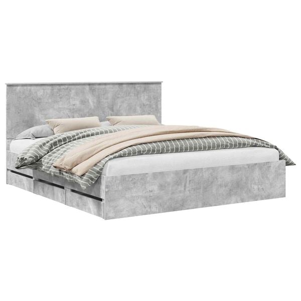 vidaXL Bed Frame with Drawer Concrete Grey 180 x 200 cm Engineer Wood