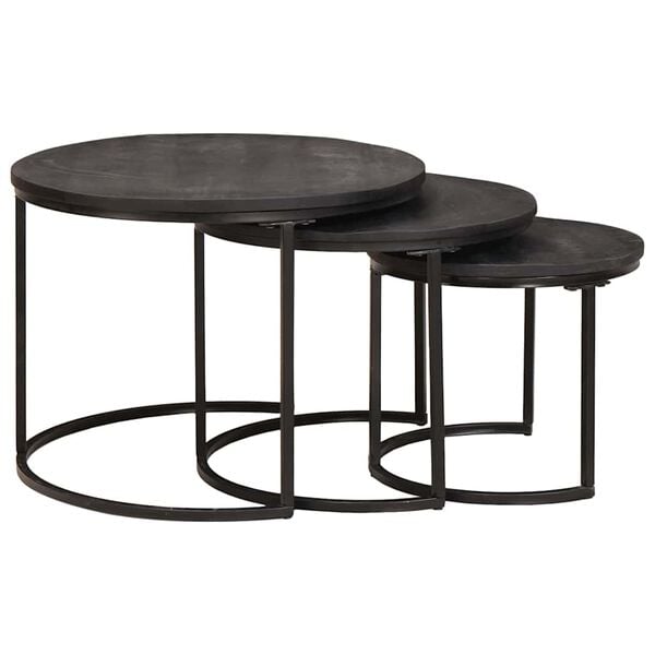 vidaXL Nesting Coffee Tables 3 pcs Black Solid Mango Wood and Steel