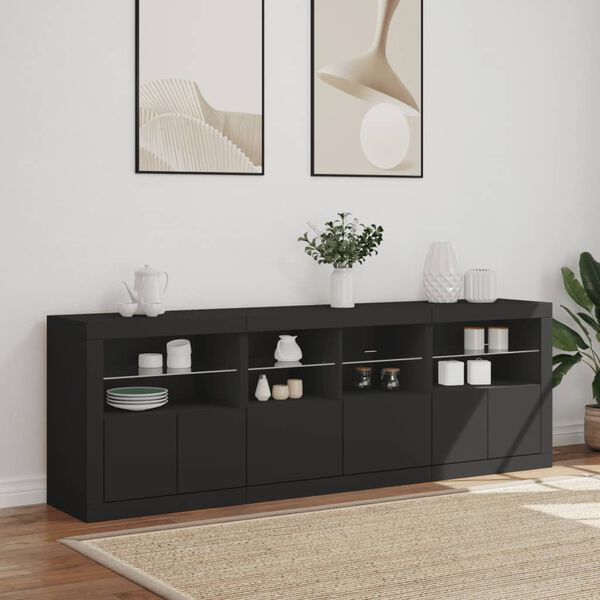 vidaXL Sideboard with LED Lights Black 202x37x67 cm
