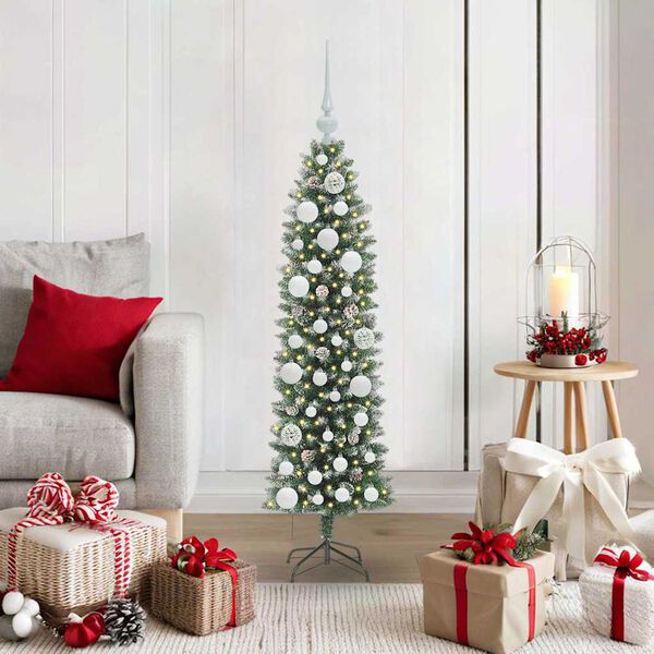 vidaXL Artificial Slim Christmas Tree Green and white 120 cm