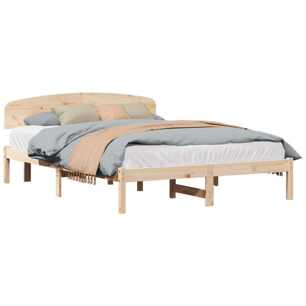 vidaXL Bed Frame with Headboard Natural 150 x 200 cm Solid Pine Wood
