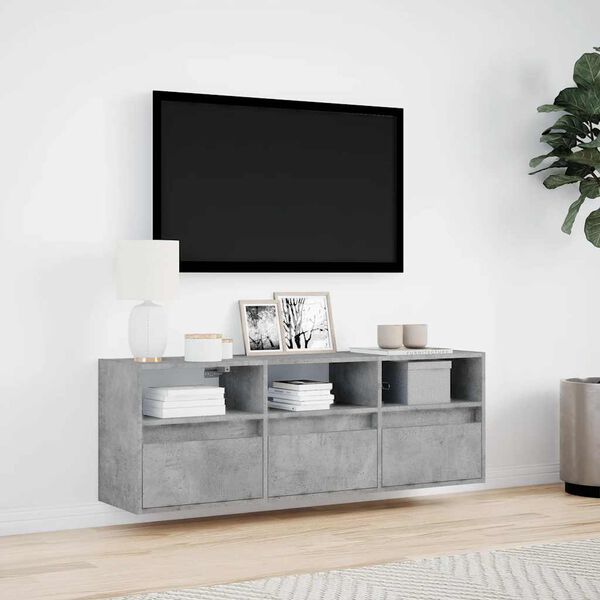 vidaXL TV Wall Cabinet with LED Lights Concrete Grey 130x31x45 cm