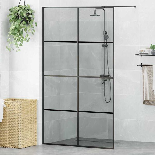 vidaXL Walk-in Shower Wall Black 115 x 195 cm Tempered Glass
