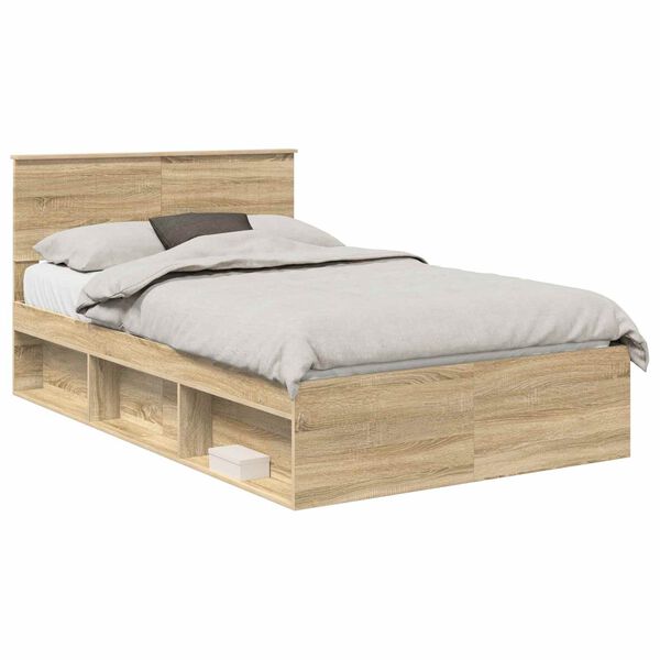 vidaXL Bed Frame with Headboard Sonoma 120 x 200 cm Solid Pine Wood