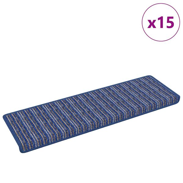 vidaXL Self-adhesive Stair Mats Striped 15 pcs Blue 65 x 21 x 4 cm
