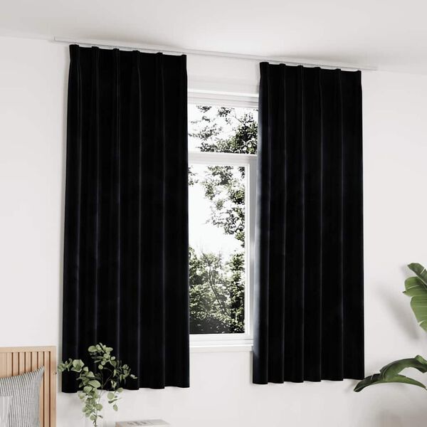 vidaXL Blackout Curtains 2 pcs with Hooks Velvet Black 140x175 cm