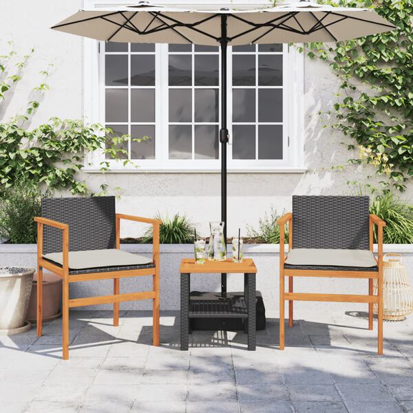 vidaXL Garden Chairs with Cushions 2 pcs Black Poly Rattan&Solid Wood