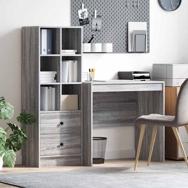 vidaXL Desk with Drawer 2 pcs Grey Sonoma