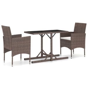 vidaXL 3 Piece Garden Dining Set Poly Rattan and Tempered Glass Brown