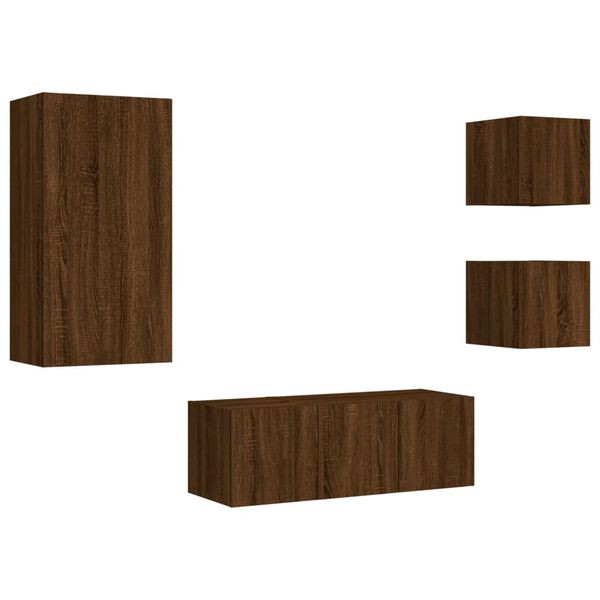 vidaXL 5 Piece TV Wall Units with LED Brown Oak Engineered Wood