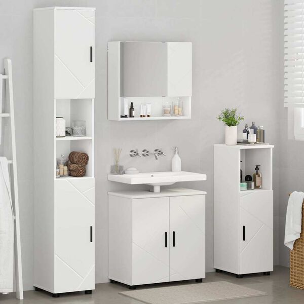 vidaXL Bathroom Furniture Set 4 pcs White Engineered wood & Metal