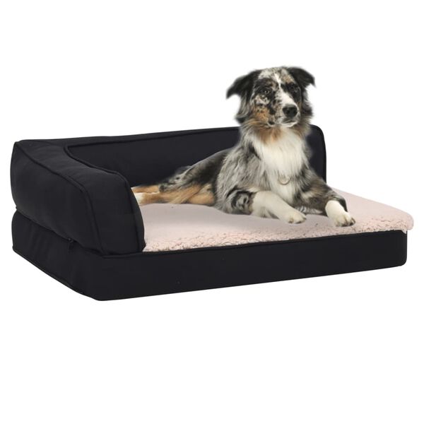 vidaXL Ergonomic Dog Bed Mattress 60x42 cm Linen Look Fleece Black