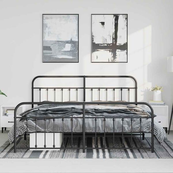 vidaXL Metal Bed Frame without Mattress with Footboard Black 193x203cm