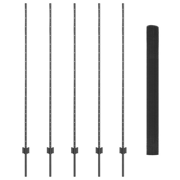 vidaXL Fence with Post Grey 1.5 x 10 m Steel and PVC