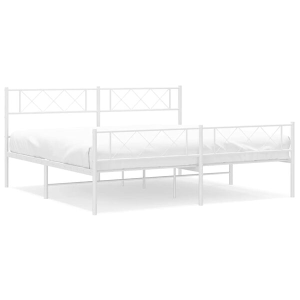 vidaXL Metal Bed Frame without Mattress with Footboard White 193x203cm