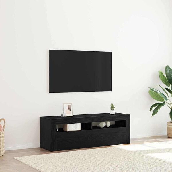 vidaXL TV Cabinet with LED Black Oak 120 x 35 x 40 cm Engineered Wood