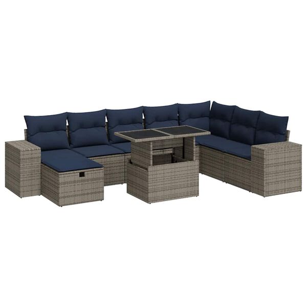 vidaXL 9 Piece Garden Sofa Set with Cushions Brown Poly Rattan Acacia