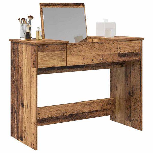 vidaXL Cosmetic Table with Drawer with Mirror Old Wood 100 x 45 x76 cm