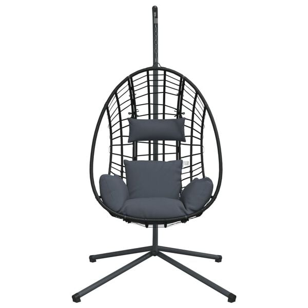 vidaXL Hanging Egg Chair with Stand Anthracite Rattan and Steel