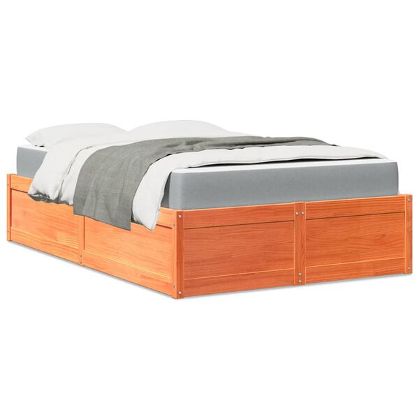 vidaXL Bed with Mattress Wax Brown 120x190 cm Small Double Solid Wood Pine