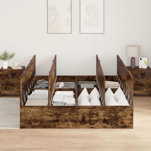 vidaXL Storage Bed Frame Smoked Oak 135 x 190 cm Engineered Wood