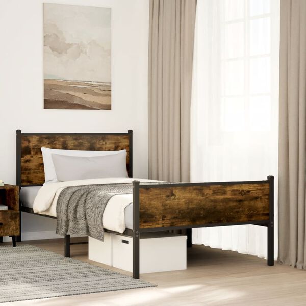 vidaXL Metal Bed Frame without Mattress Smoked Oak 100x190 cm