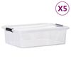 vidaXL Storage Boxes with Lids 5 pcs Transparent 21 L