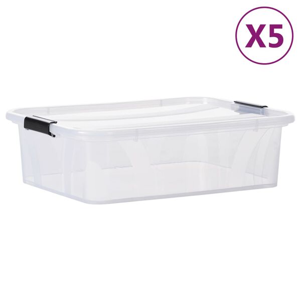 vidaXL Storage Boxes with Lids 5 pcs Transparent 21 L