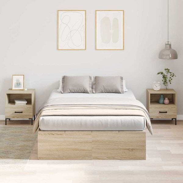 vidaXL Storage Bed Frame Sonoma Oak 120 x 190 cm Engineered Wood