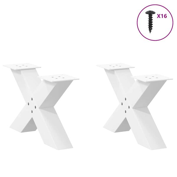 vidaXL Coffee Table Legs X-Shaped 2 pcs White 50x(30-31) cm Steel