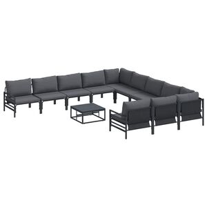 vidaXL Garden Sofa Set with Cushion 12 pcs Black Steel