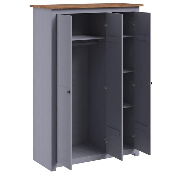 vidaXL 3-Door Wardrobe Grey 118x50x171.5 cm Pine Panama Range