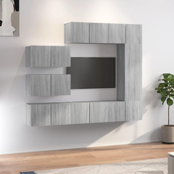 vidaXL 8 Piece TV Cabinet Set Grey Sonoma Engineered Wood