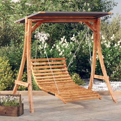 vidaXL Swing Bed with Canopy Solid Wood Spruce with Teak Finish