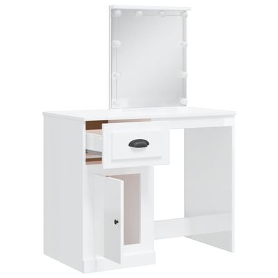 vidaXL Dressing Table with LED Lights High Gloss White 90x42x132.5 cm