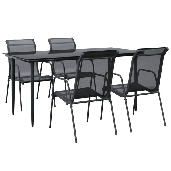vidaXL 5 Piece Garden Dining Set Black Steel and Textilene