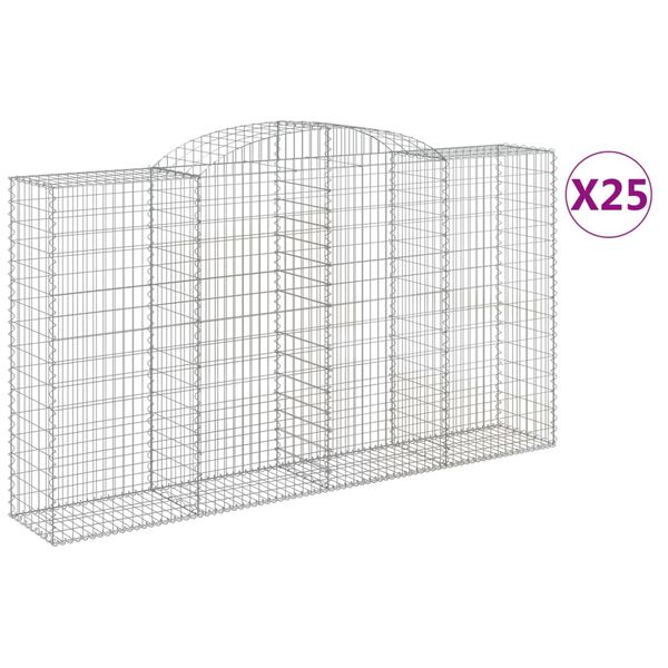 vidaXL Arched Gabion Baskets 25 pcs 300x50x160/180 cm Galvanised Iron