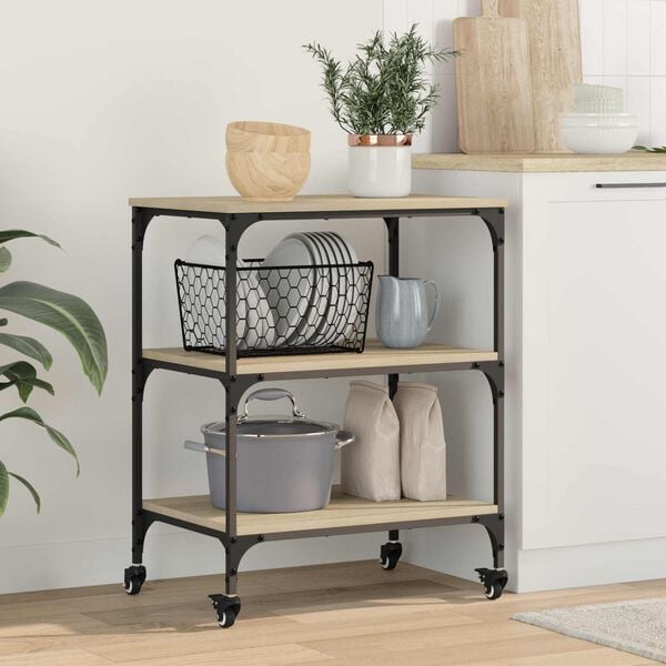 vidaXL Kitchen Trolley Sonoma Oak 60 x 41 x 76 cm Engineered Wood