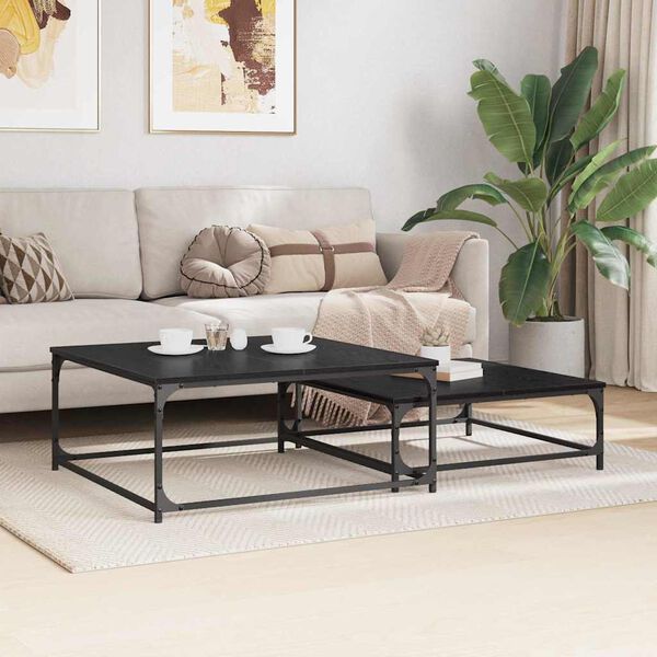 vidaXL Coffee Table 2 pcs Black Oak Engineered Wood