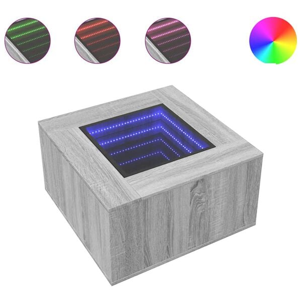 vidaXL Coffee Table with LED Grey Sonoma 60x60x40 cm Engineered Wood