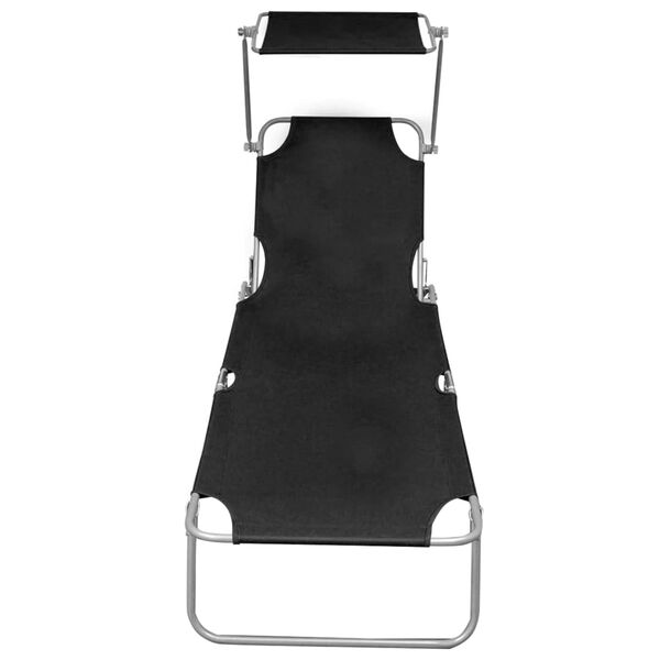 vidaXL Folding Sun Lounger with Canopy Black Aluminium