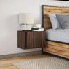 vidaXL Wall-mounted Bedside Cabinet with LED Lights Brown Oak