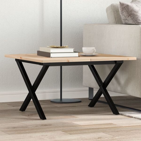 vidaXL Coffee Table X-Frame 60x60x40 cm Solid Wood Pine and Steel