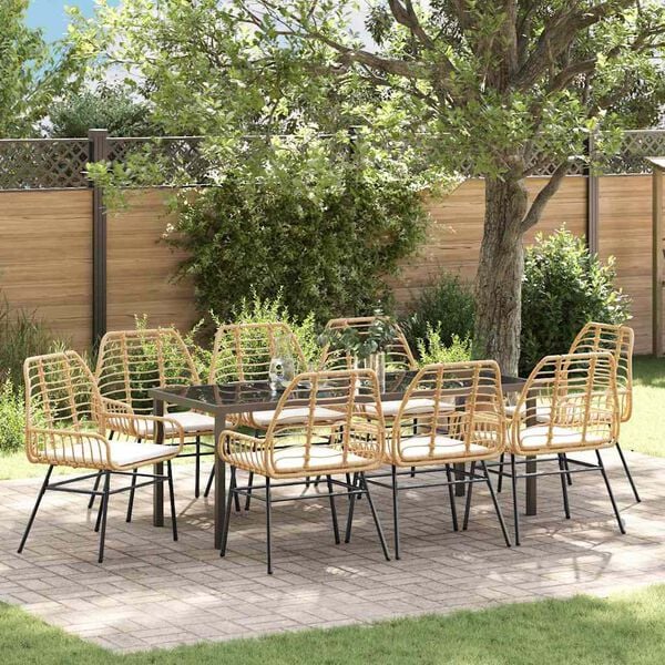 vidaXL Garden Dining Set 9 pcs Brown Poly Rattan